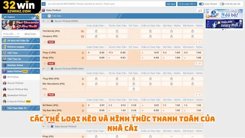 Các thể loại kèo và hình thức thanh toán của nhà cái